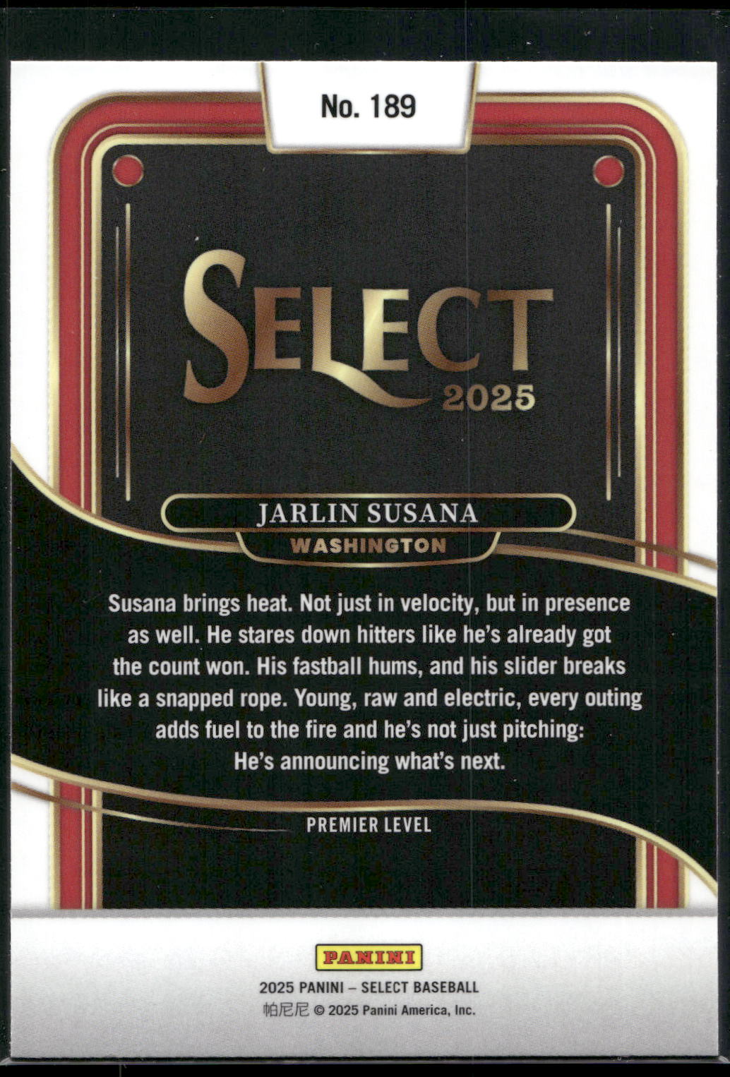 2025 Panini Select #189 Jarlin Susana