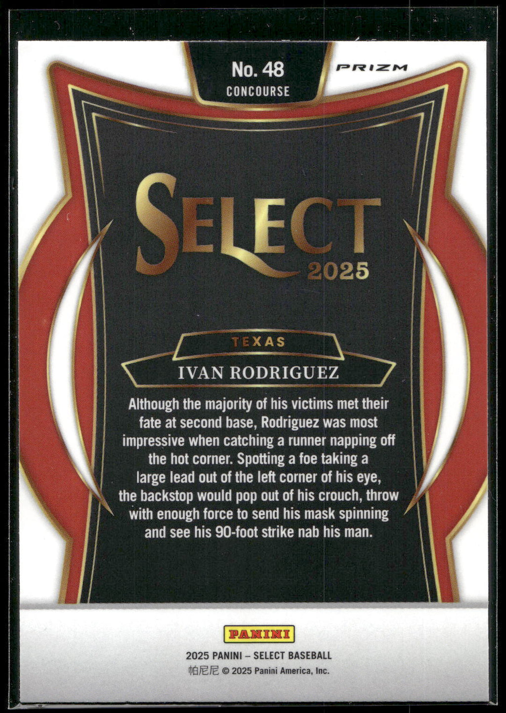 2025 Panini Select #48 Ivan Rodriguez Orange Flash Prizms