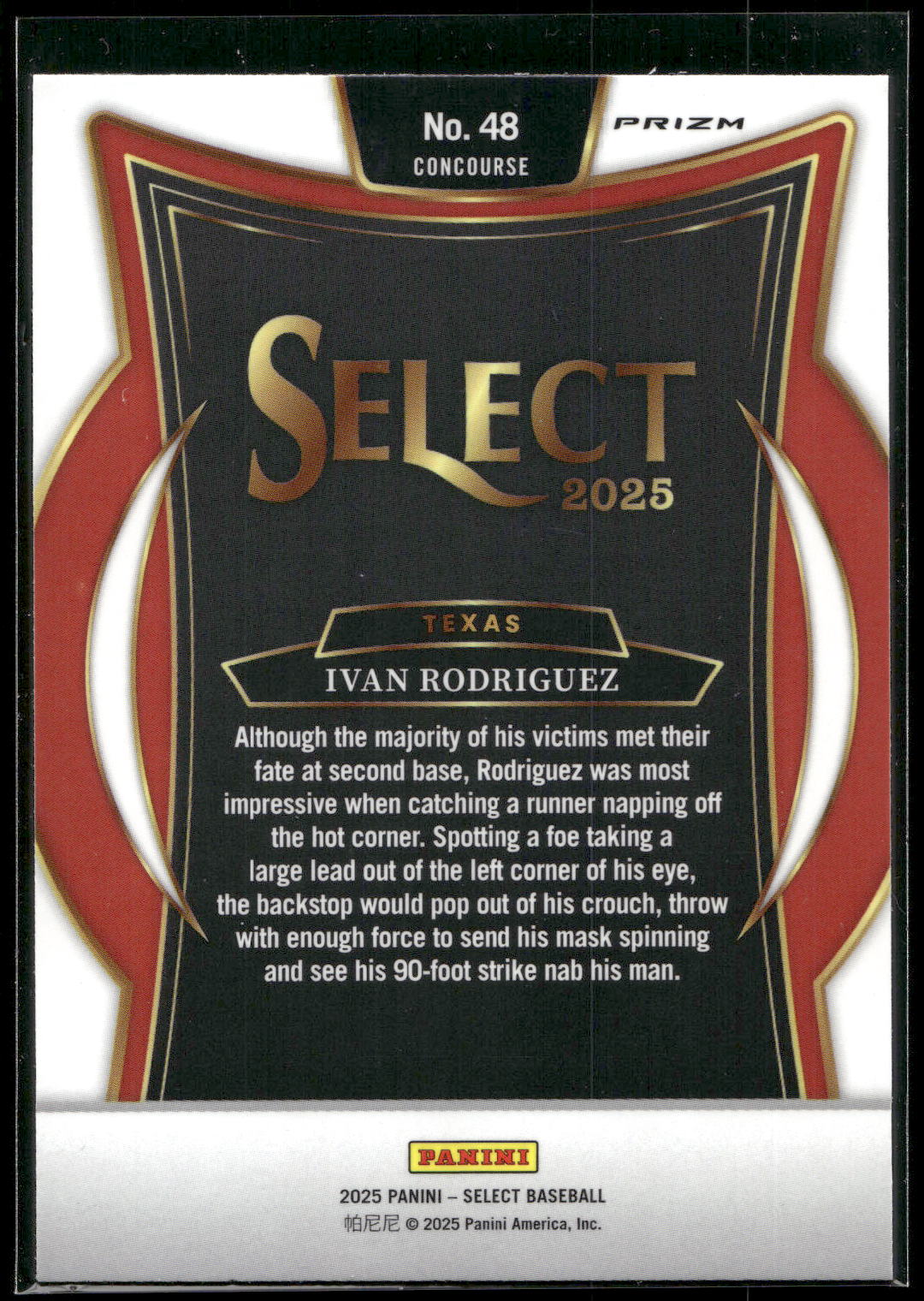 2025 Panini Select #48 Ivan Rodriguez Orange Flash Prizms