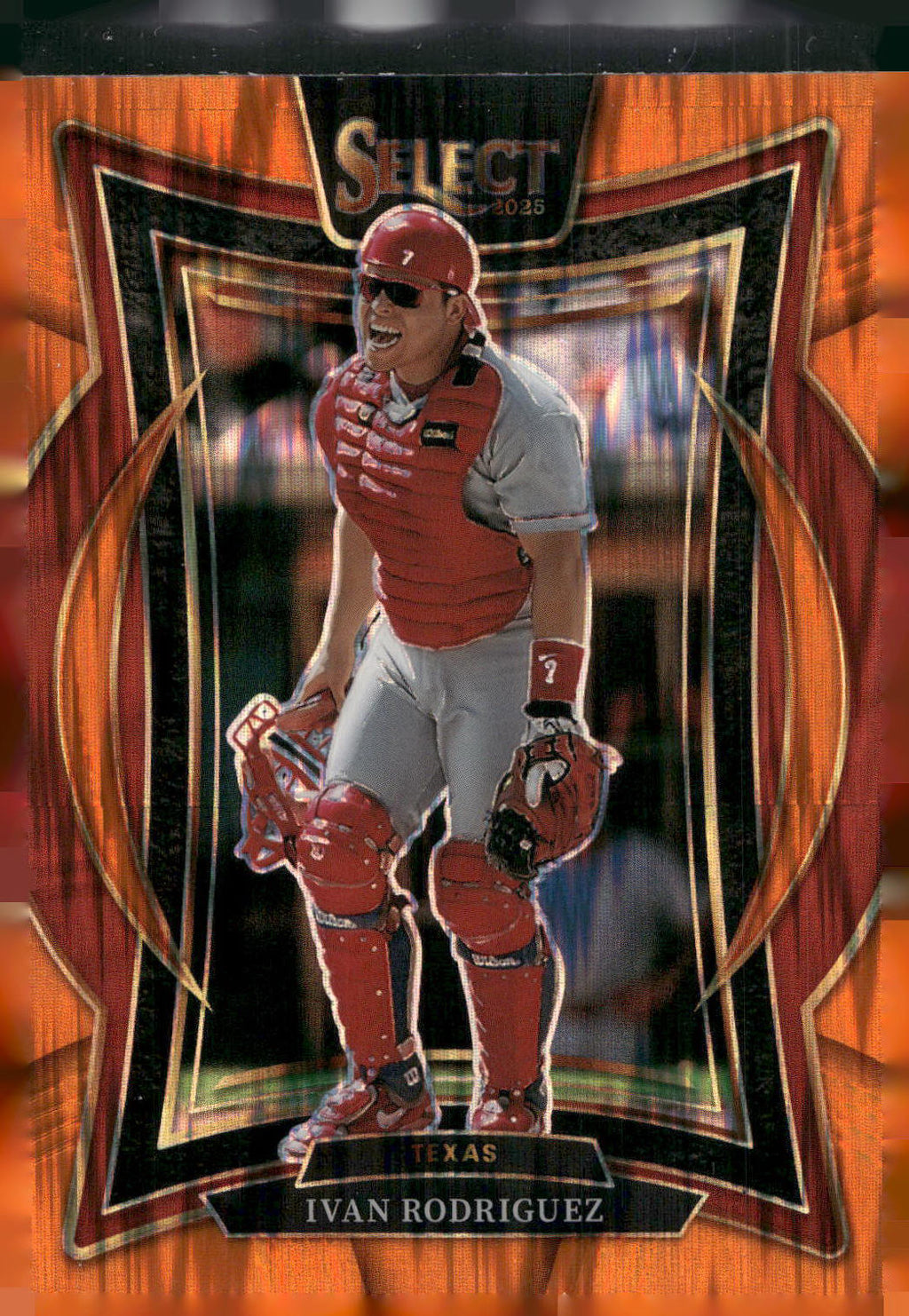 2025 Panini Select #48 Ivan Rodriguez Orange Flash Prizms