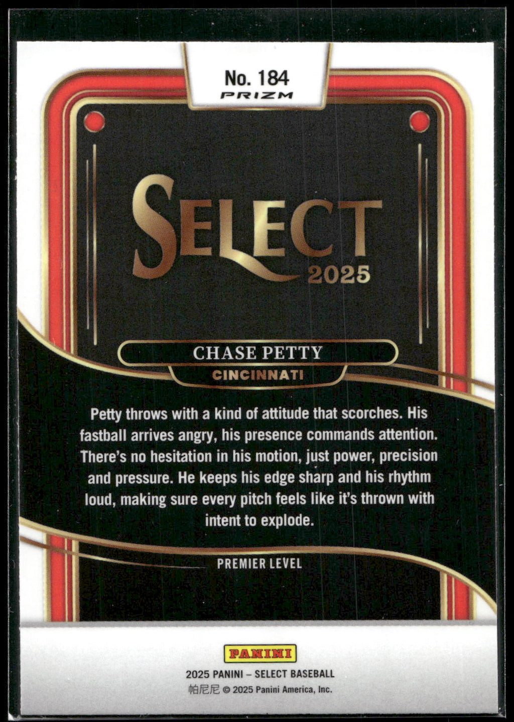 2025 Panini Select #184 Chase Petty Orange Flash Prizms