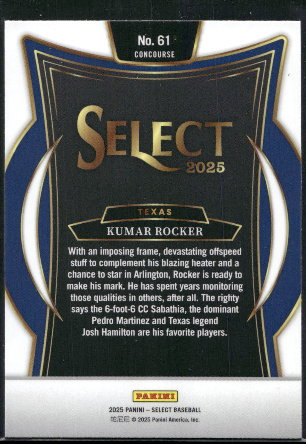 2025 Panini Select #61 Kumar Rocker