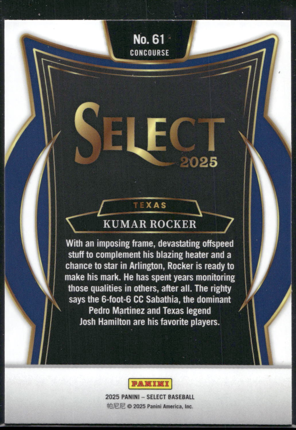 2025 Panini Select #61 Kumar Rocker
