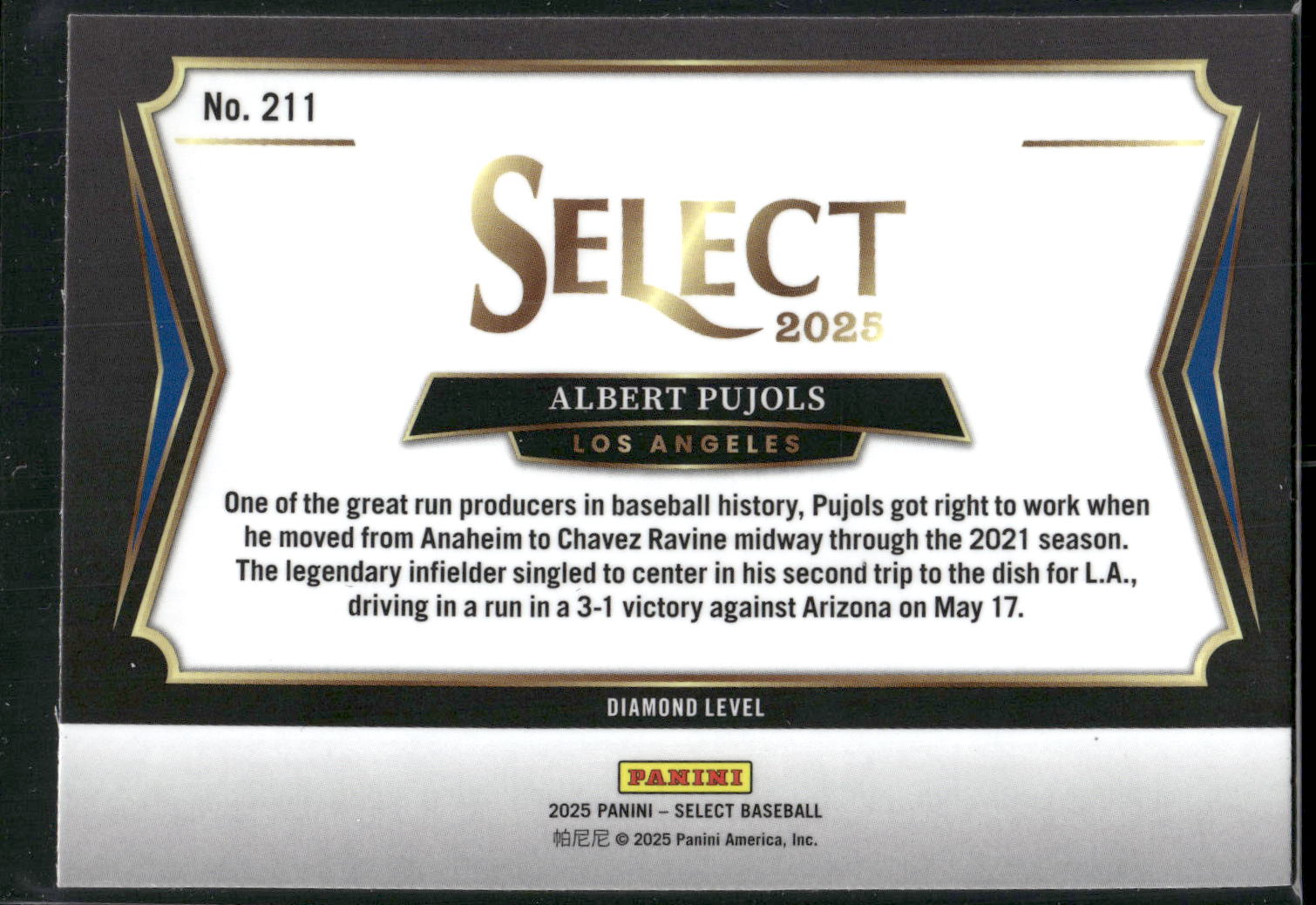 2025 Panini Select #211 Albert Pujols
