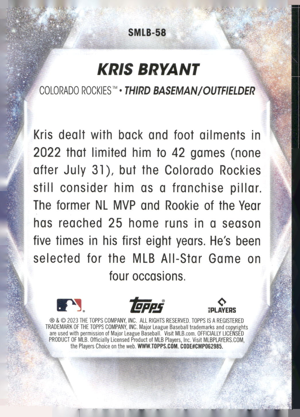 2023 Topps #SMLB-58 Kris Bryant Stars of MLB