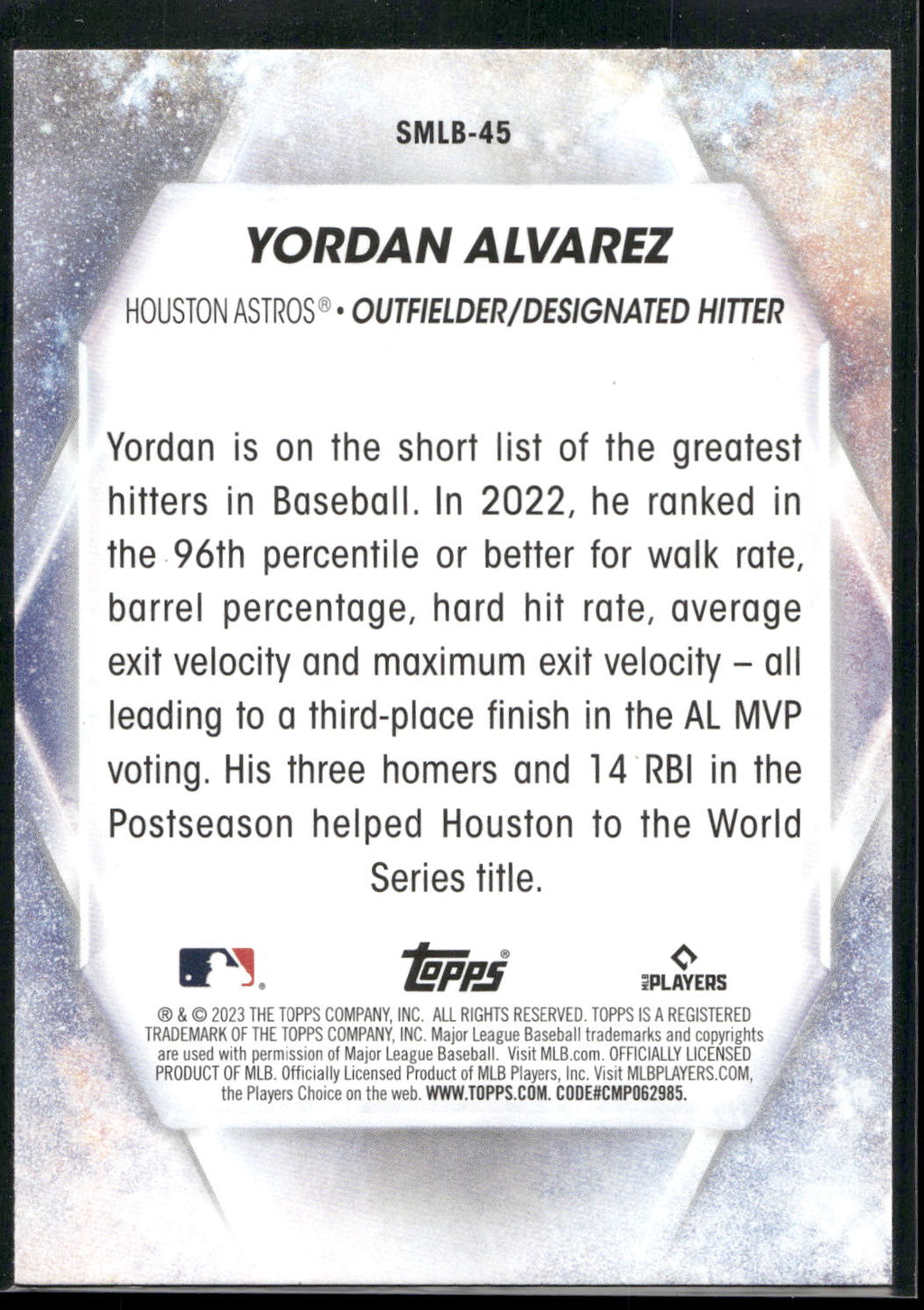 2023 Topps #SMLB-45 Yordan Alvarez Stars of MLB