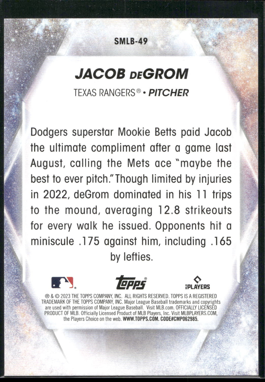 2023 Topps #SMLB-49 Jacob deGrom Stars of MLB