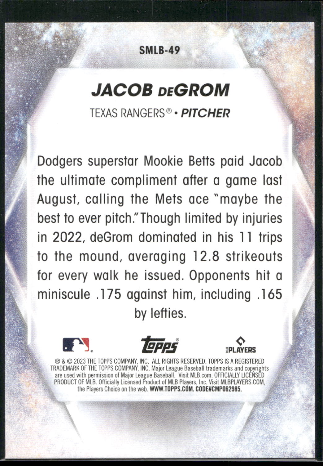 2023 Topps #SMLB-49 Jacob deGrom Stars of MLB
