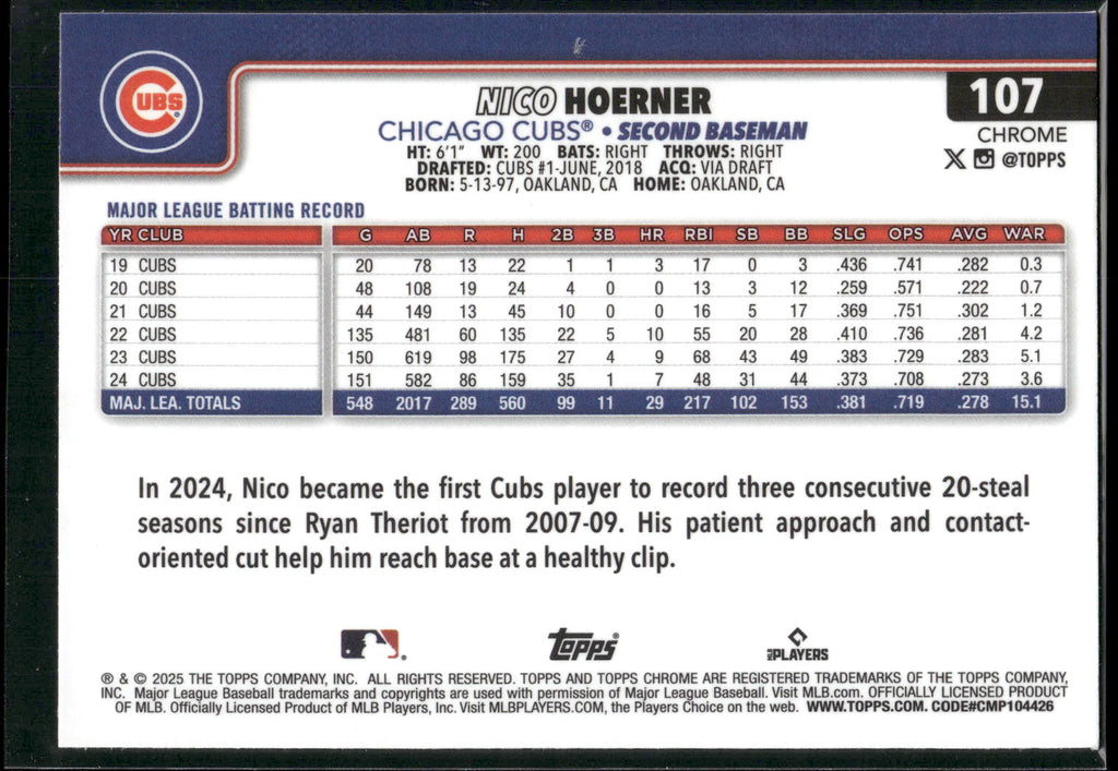 2025 Topps Chrome #107 Nico Hoerner Sepia Refractors