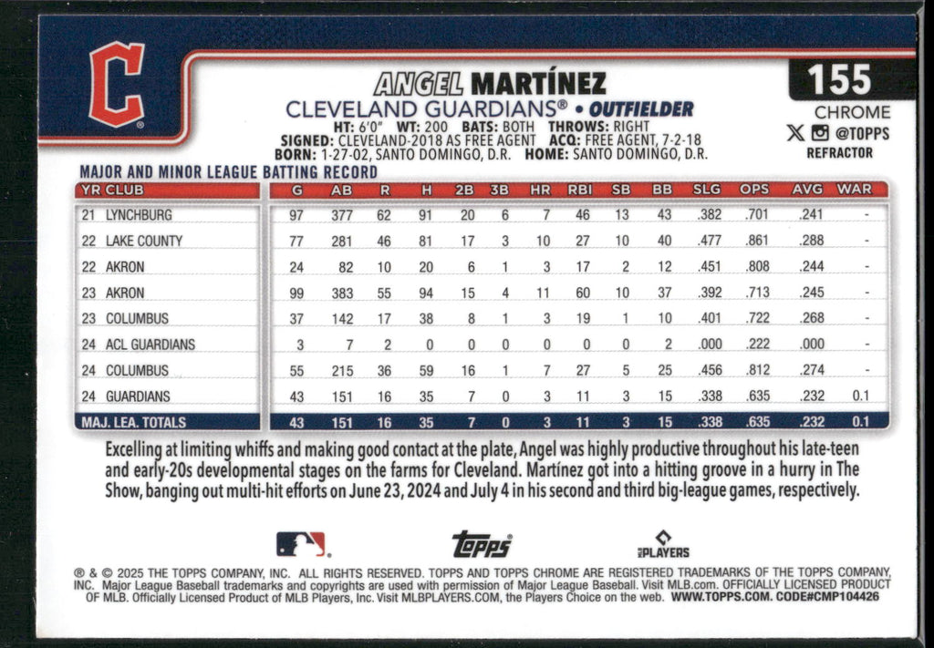 2025 Topps Chrome #155 Angel Martínez
