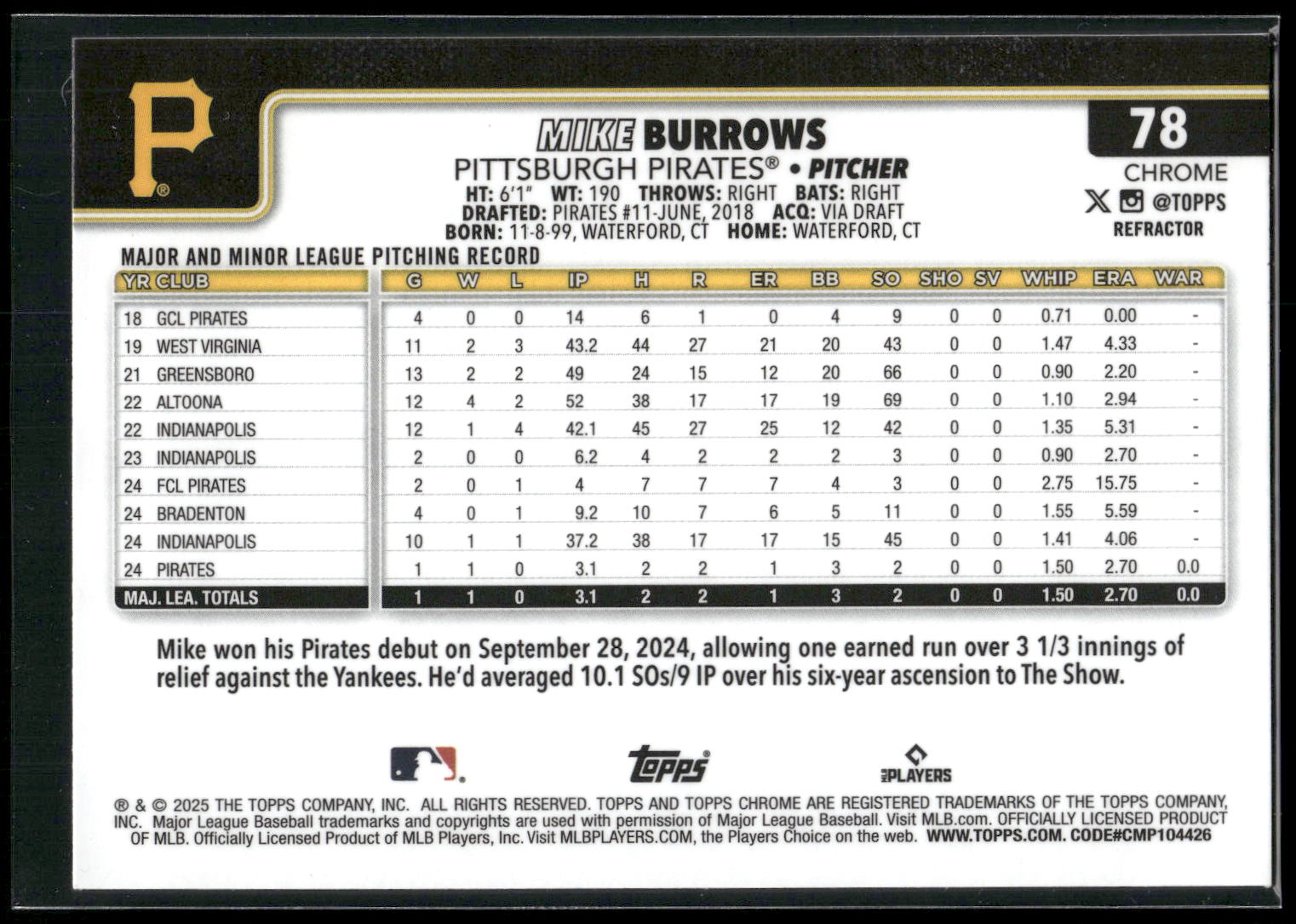 2025 Topps Chrome #78 Mike Burrows