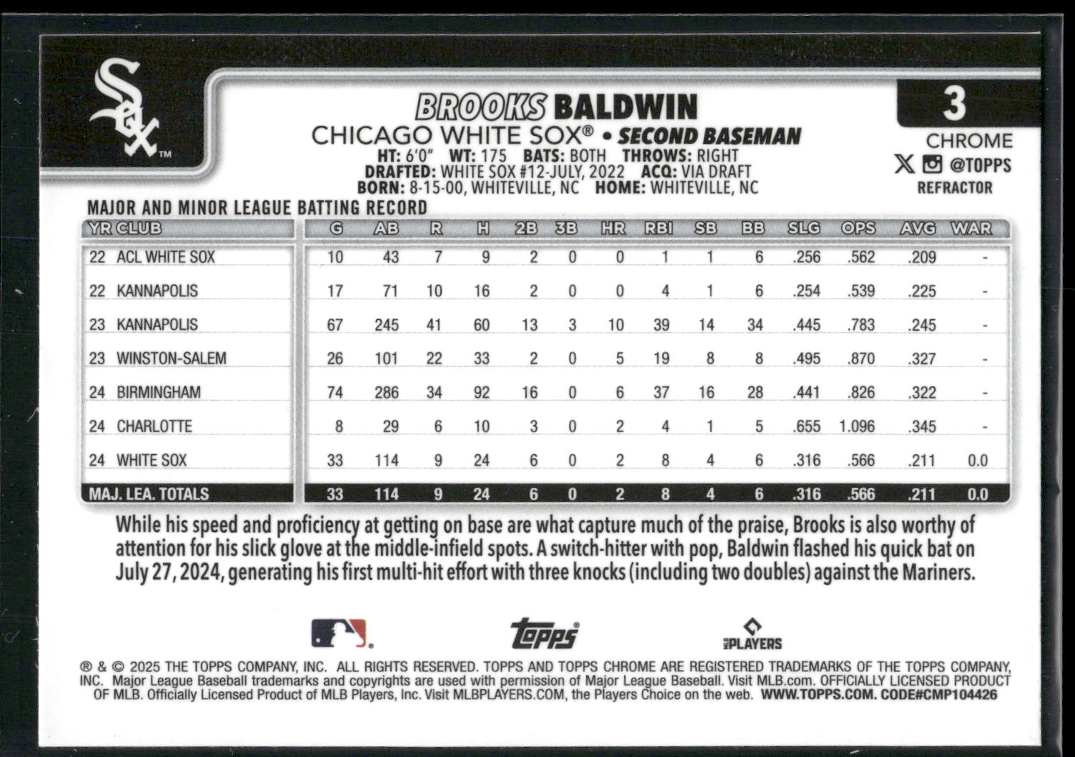2025 Topps Chrome #3 Brooks Baldwin