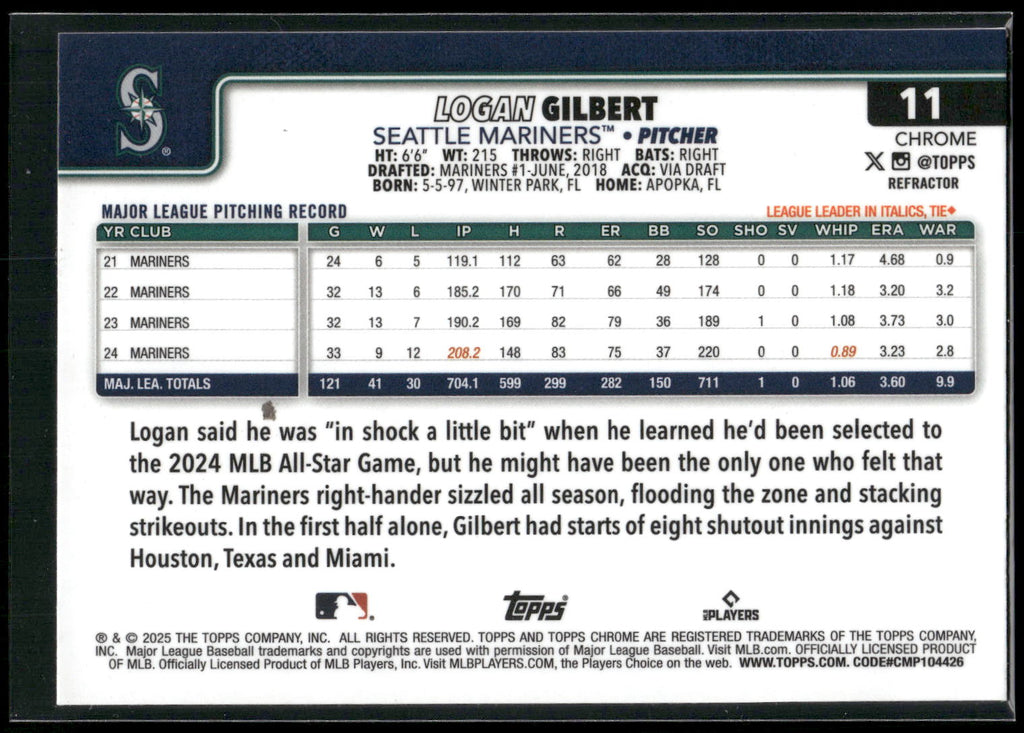 2025 Topps Chrome #11 Logan Gilbert