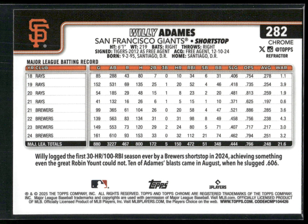 2025 Topps Chrome #282 Willy Adames