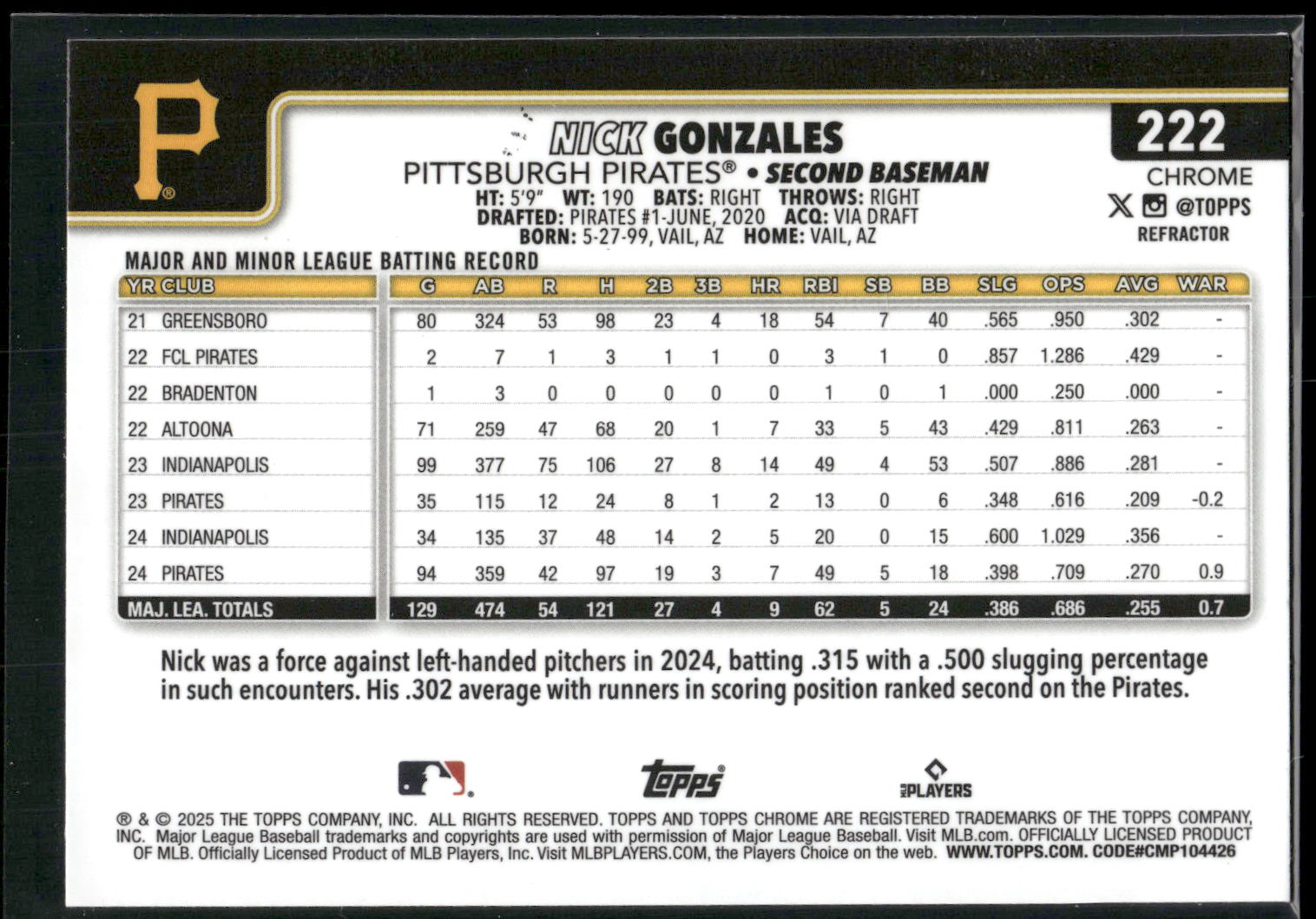 2025 Topps Chrome #222 Nick Gonzales