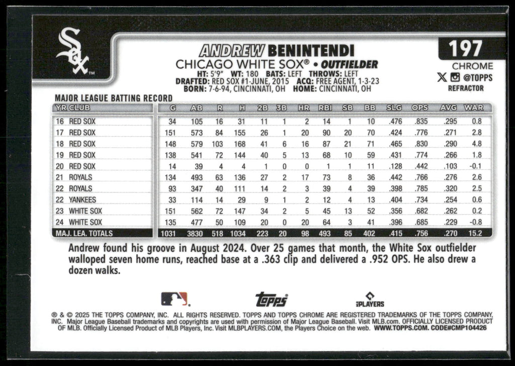 2025 Topps Chrome #197 Andrew Benintendi