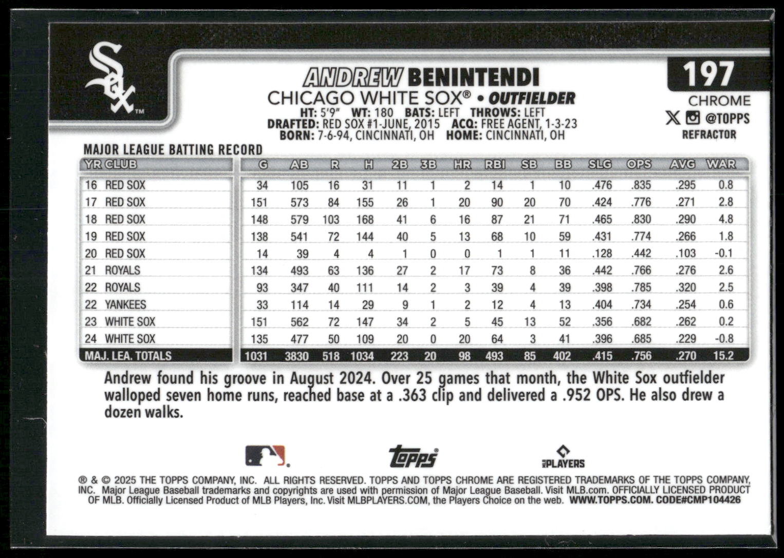 2025 Topps Chrome #197 Andrew Benintendi