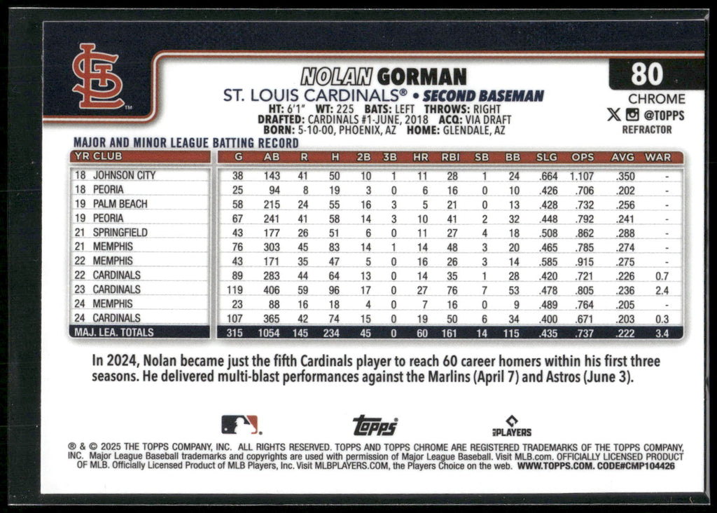 2025 Topps Chrome #80 Nolan Gorman