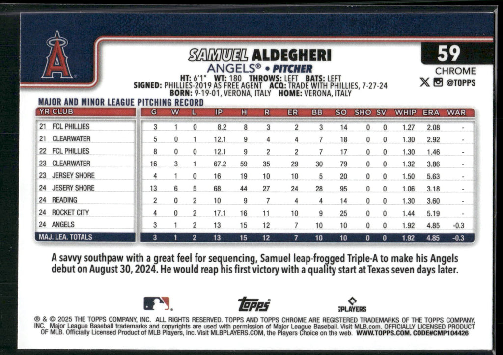 2025 Topps Chrome #59 Samuel Aldegheri RayWave Refractors