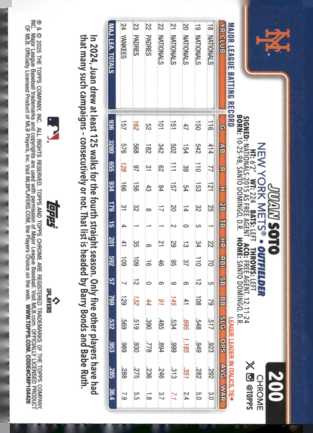 2025 Topps Chrome #200 Juan Soto RayWave Refractors