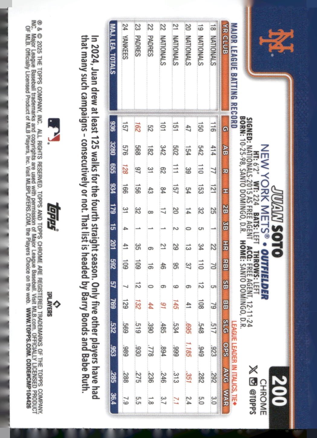 2025 Topps Chrome #200 Juan Soto RayWave Refractors