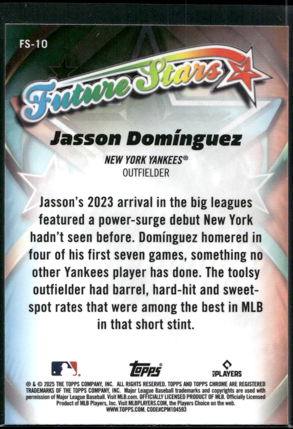 2025 Topps Chrome #FS-10 Jasson Domínguez Future Stars