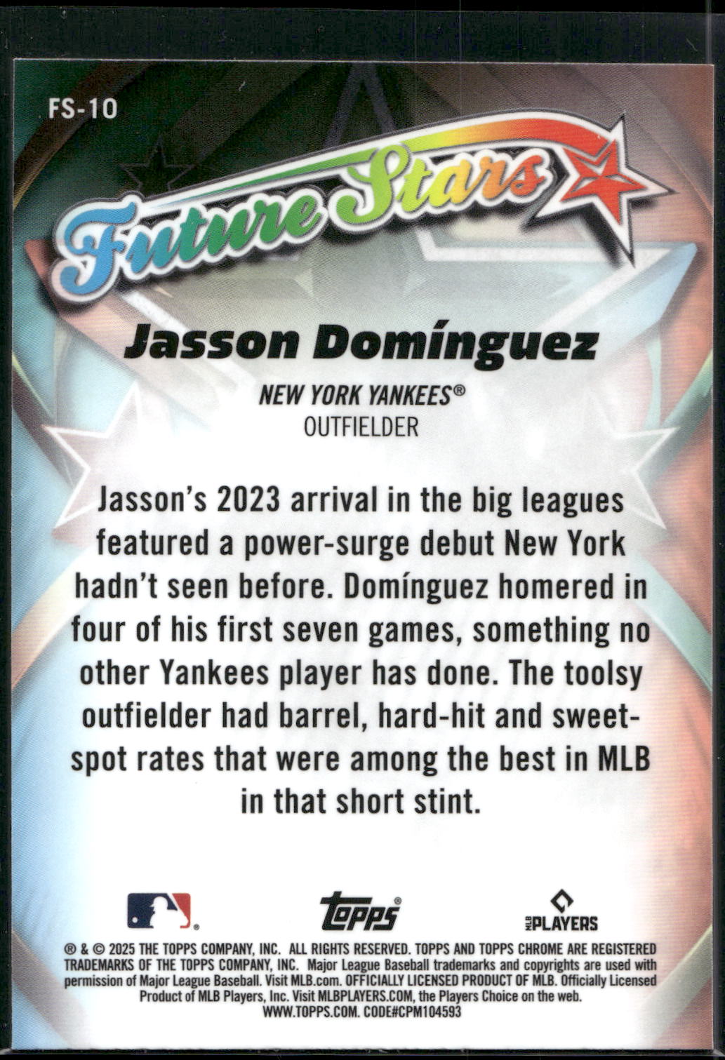 2025 Topps Chrome #FS-10 Jasson Domínguez Future Stars