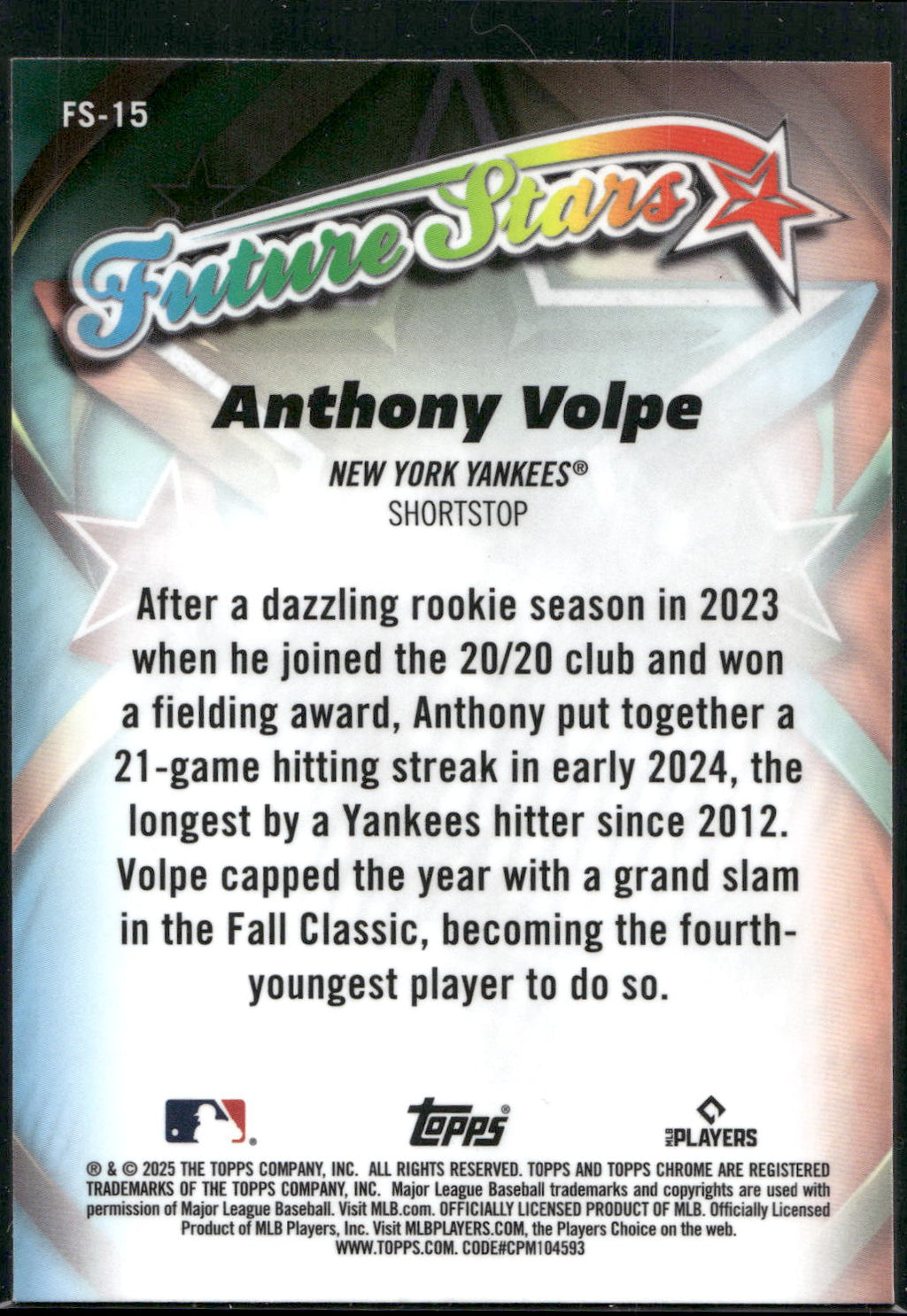 2025 Topps Chrome #FS-15 Anthony Volpe Future Stars