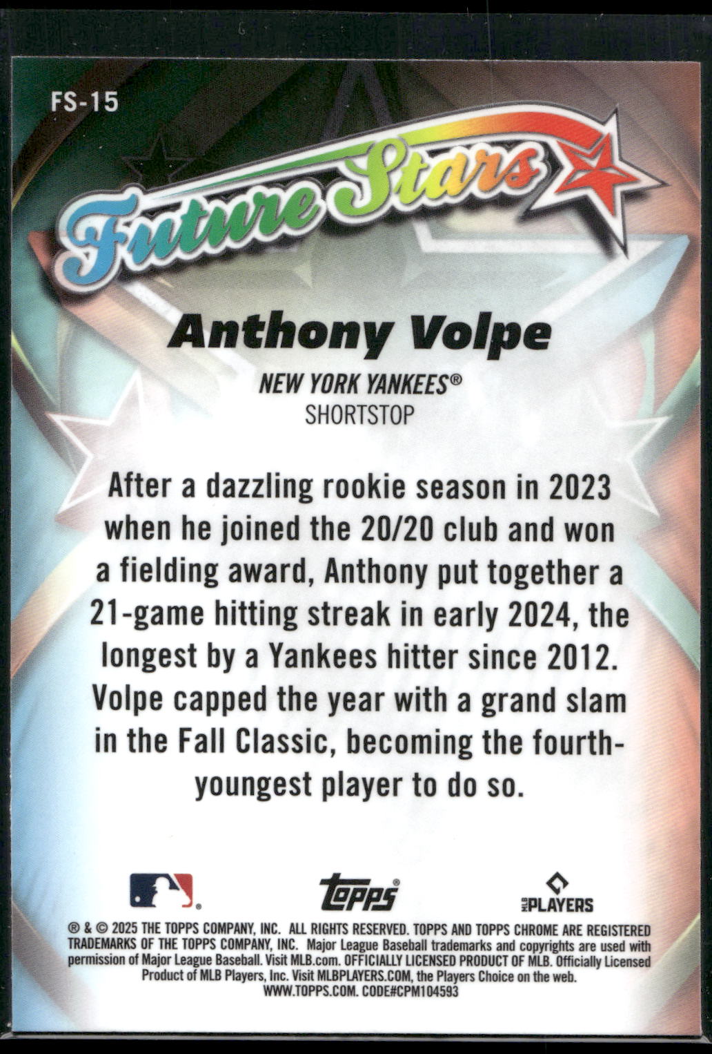 2025 Topps Chrome #FS-15 Anthony Volpe Future Stars