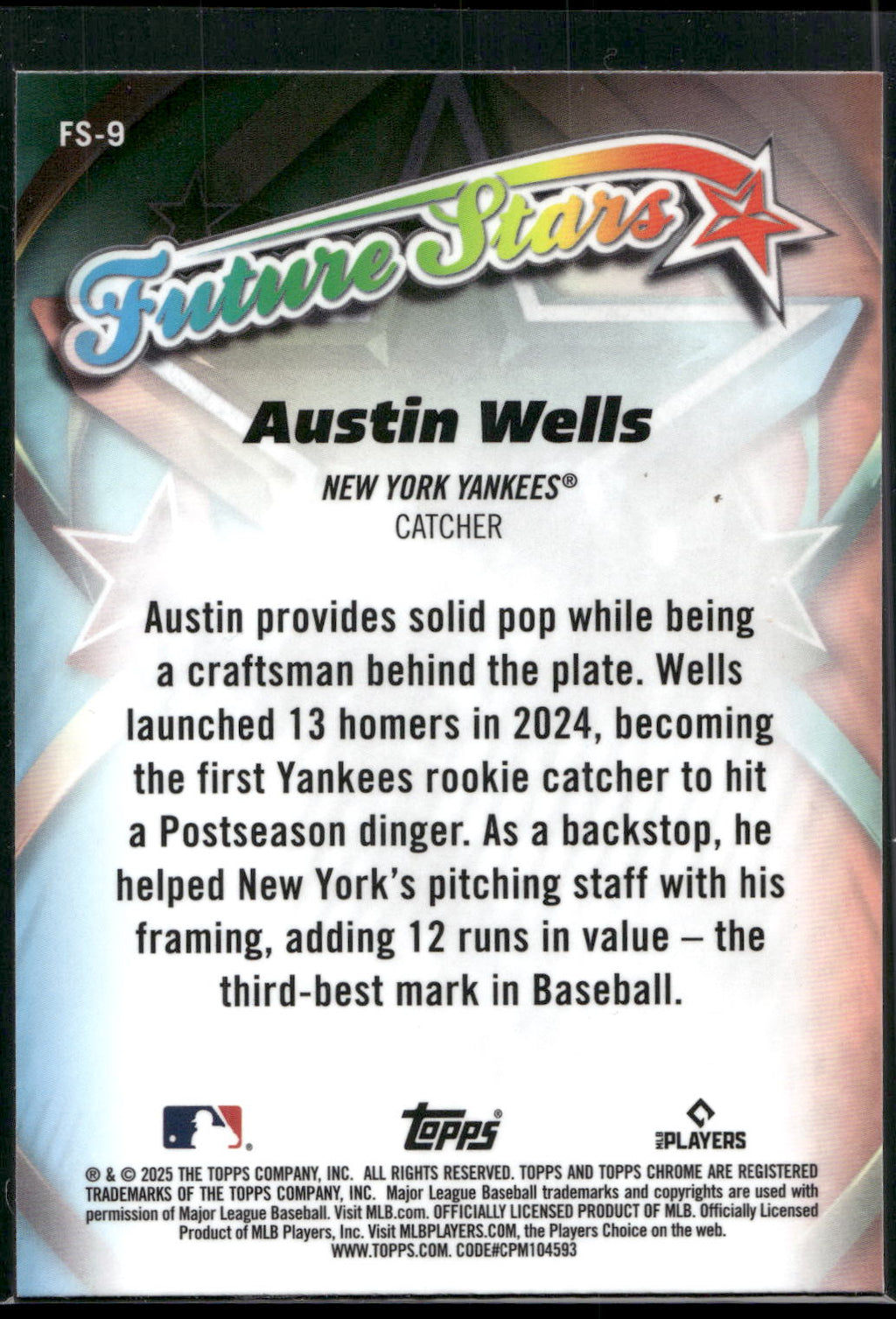 2025 Topps Chrome #FS-9 Austin Wells Future Stars