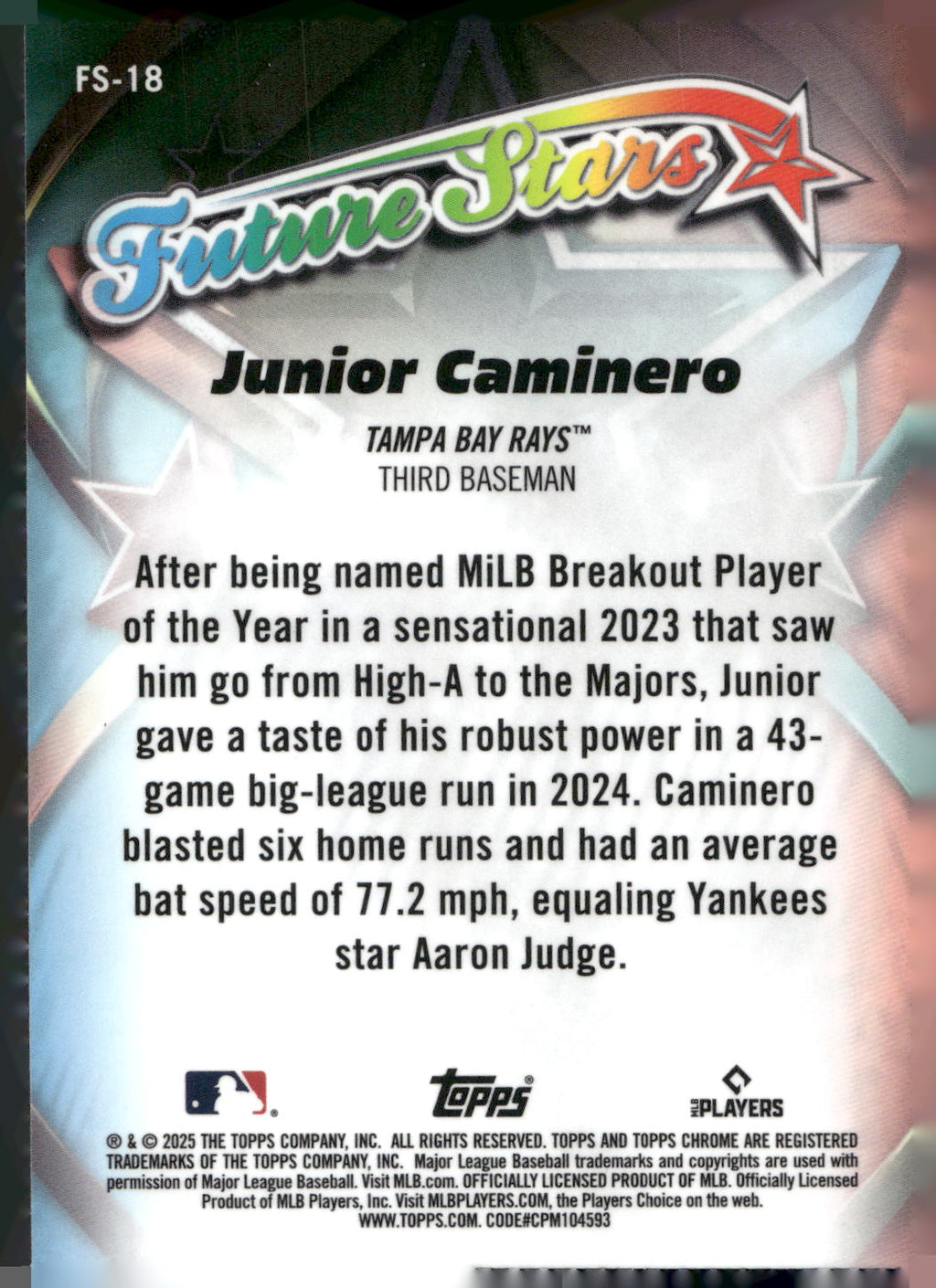2025 Topps Chrome #FS-18 Junior Caminero Future Stars