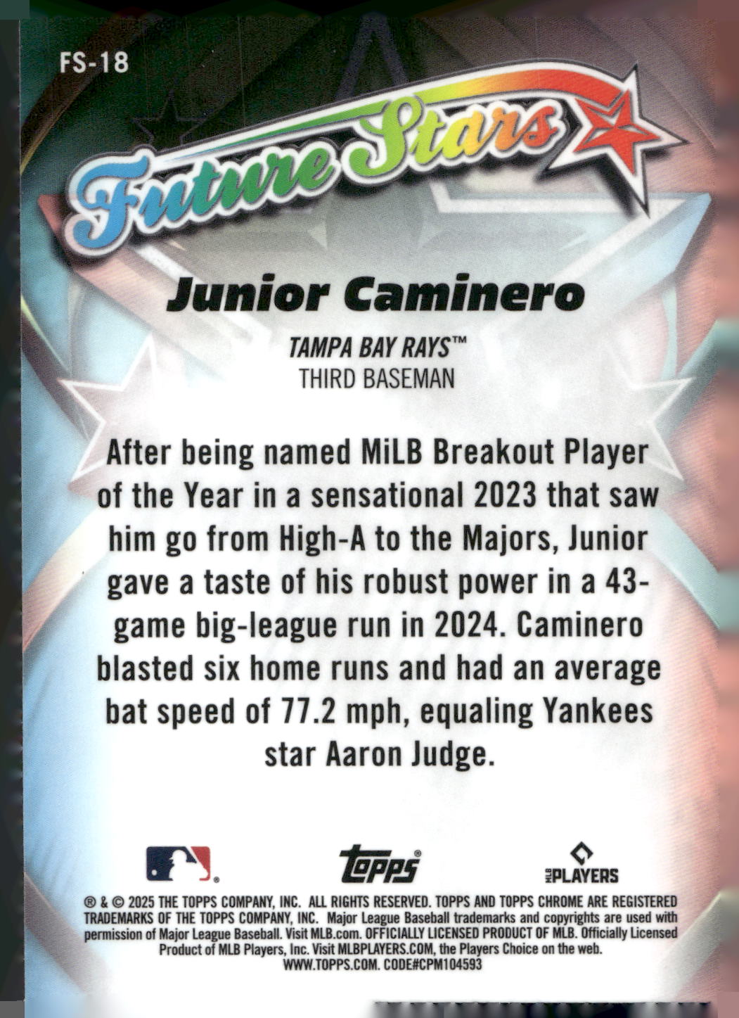2025 Topps Chrome #FS-18 Junior Caminero Future Stars