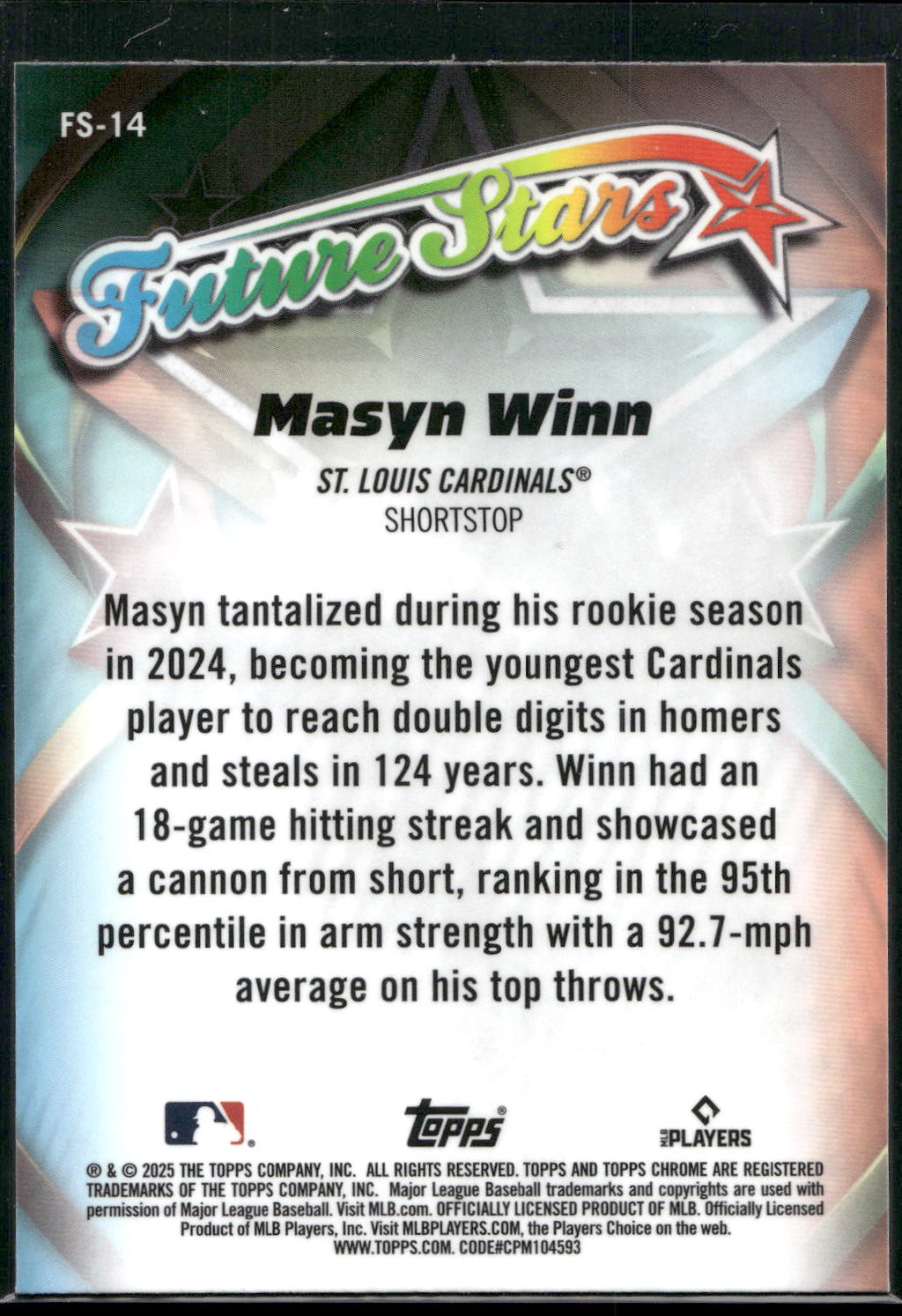2025 Topps Chrome #FS-14 Masyn Winn Future Stars