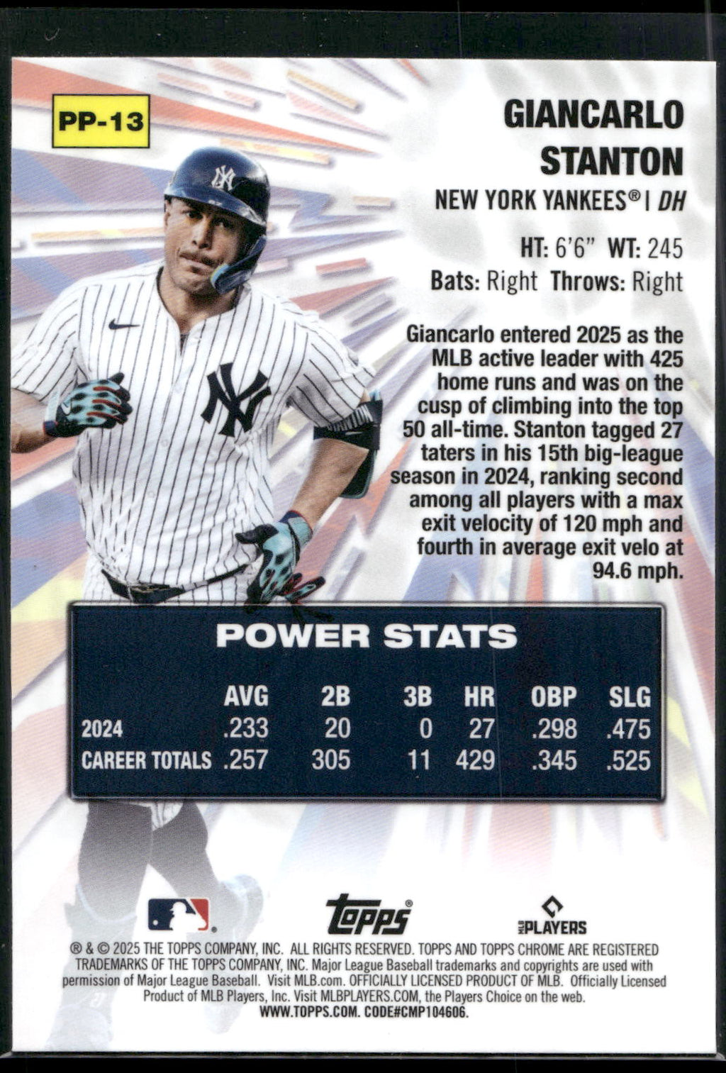 2025 Topps Chrome #PP-13 Giancarlo Stanton Power Players