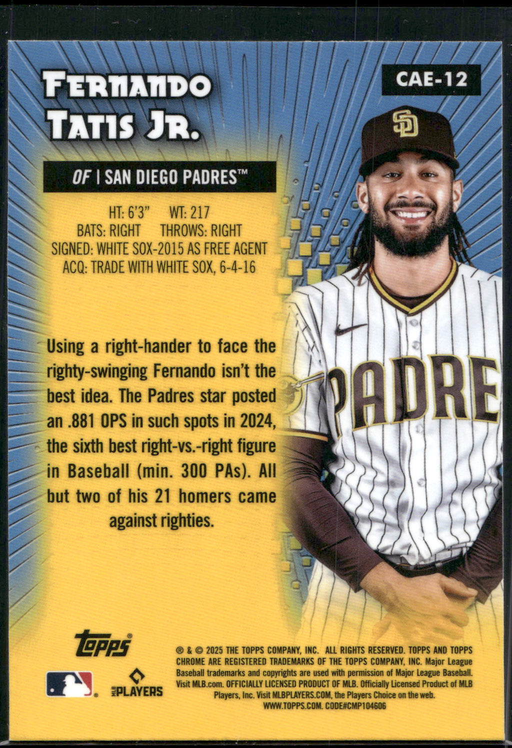 2025 Topps Chrome #CAE-12 Fernando Tatis Jr. Chrome All-Etch