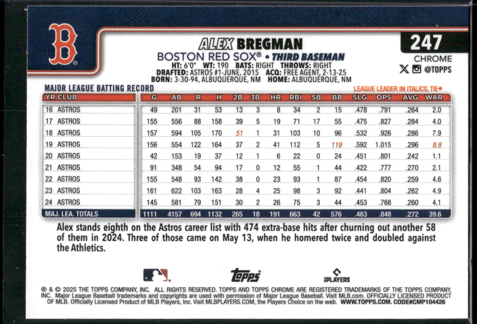 2025 Topps Chrome #247 Alex Bregman X-Fractors