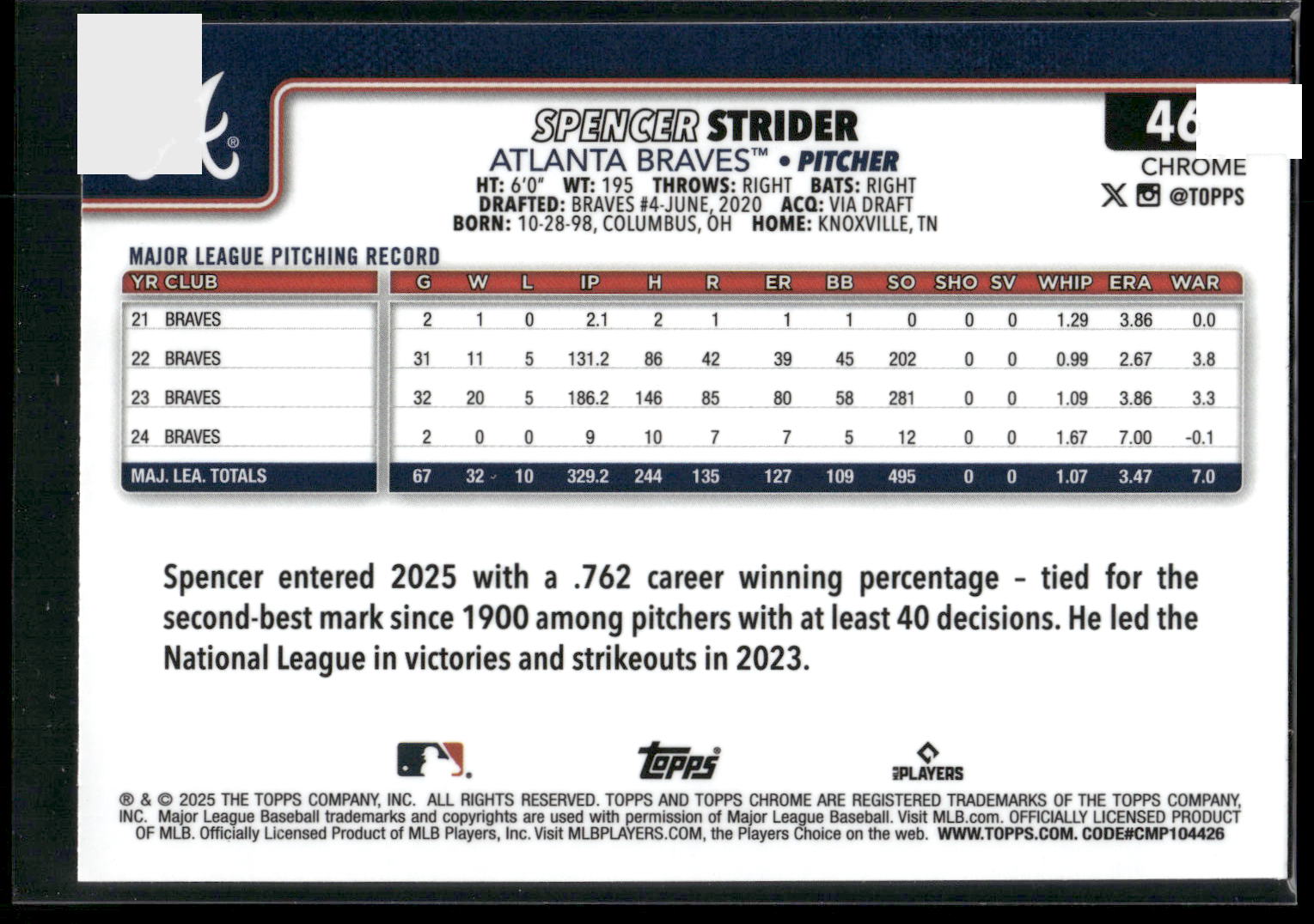 2025 Topps Chrome #46 Spencer Strider X-Fractors