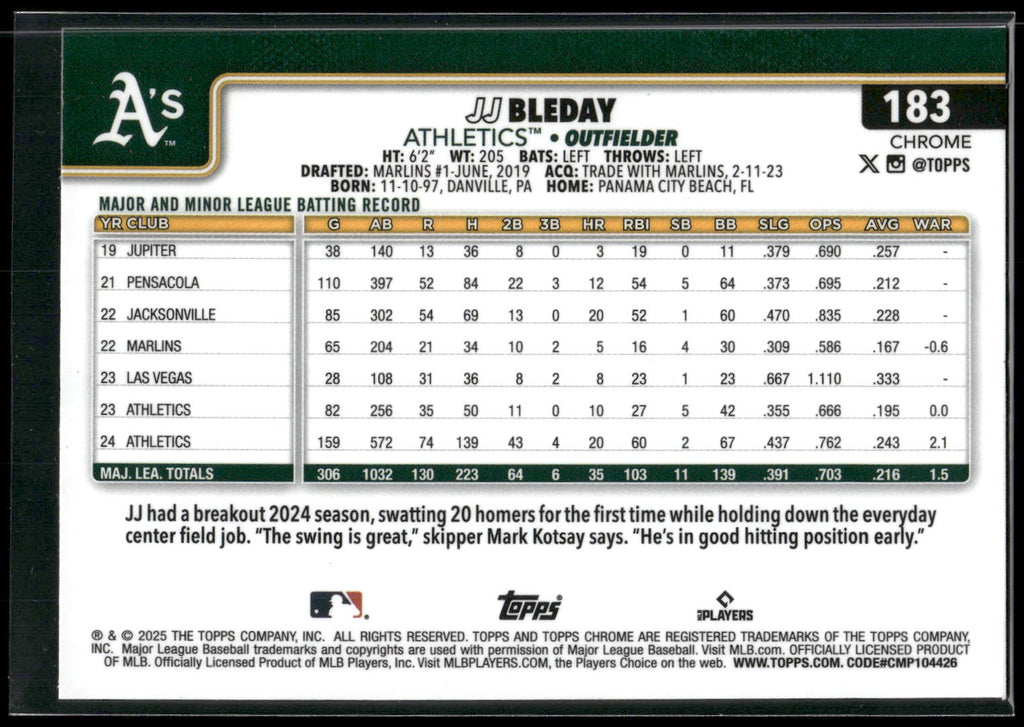 2025 Topps Chrome #183 JJ Bleday X-Fractors