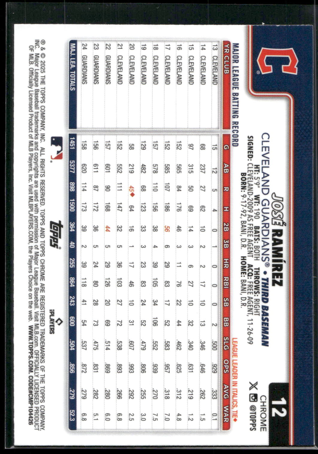 2025 Topps Chrome #12 José Ramírez X-Fractors