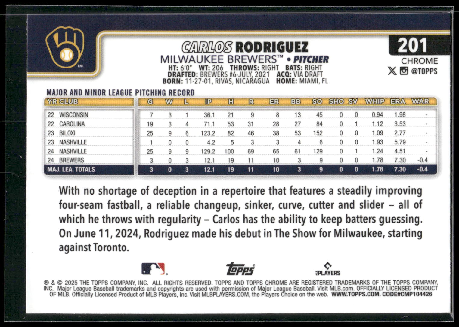 2025 Topps Chrome #201 Carlos Rodriguez X-Fractors