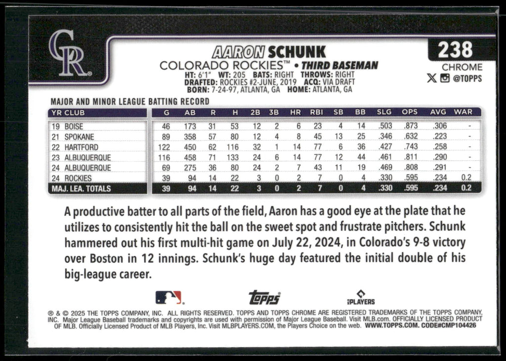 2025 Topps Chrome #238 Aaron Schunk X-Fractors