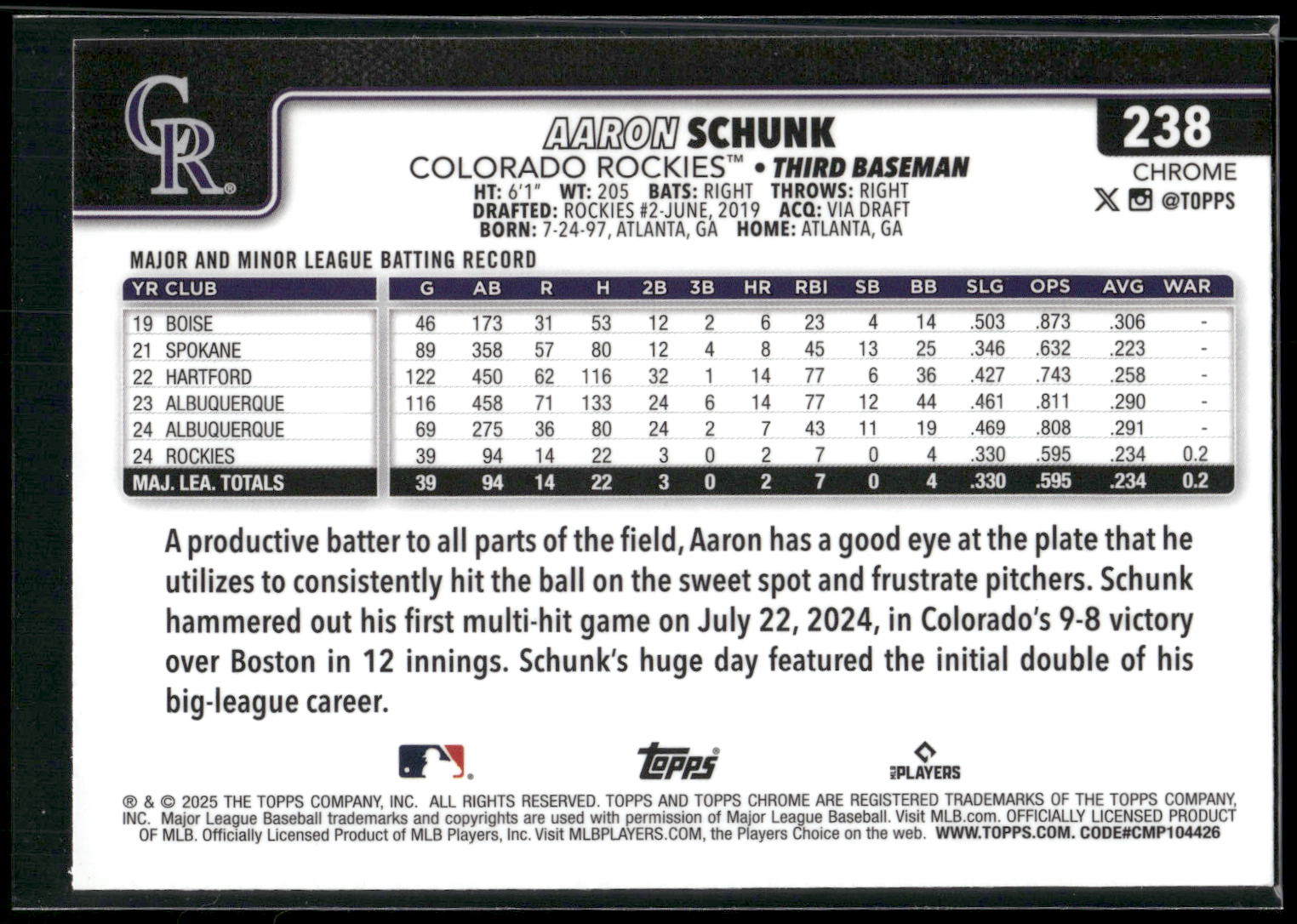 2025 Topps Chrome #238 Aaron Schunk X-Fractors