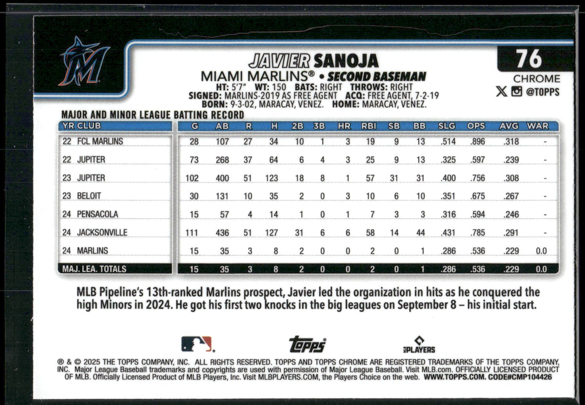 2025 Topps Chrome #76 Javier Sanoja