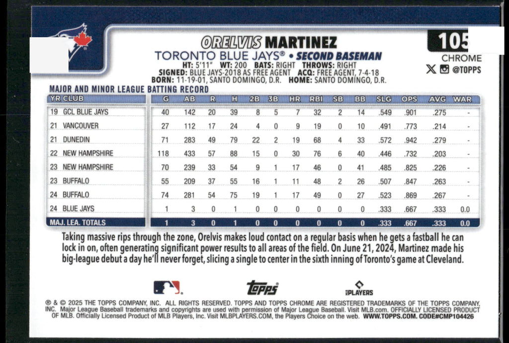 2025 Topps Chrome #105 Orelvis Martinez