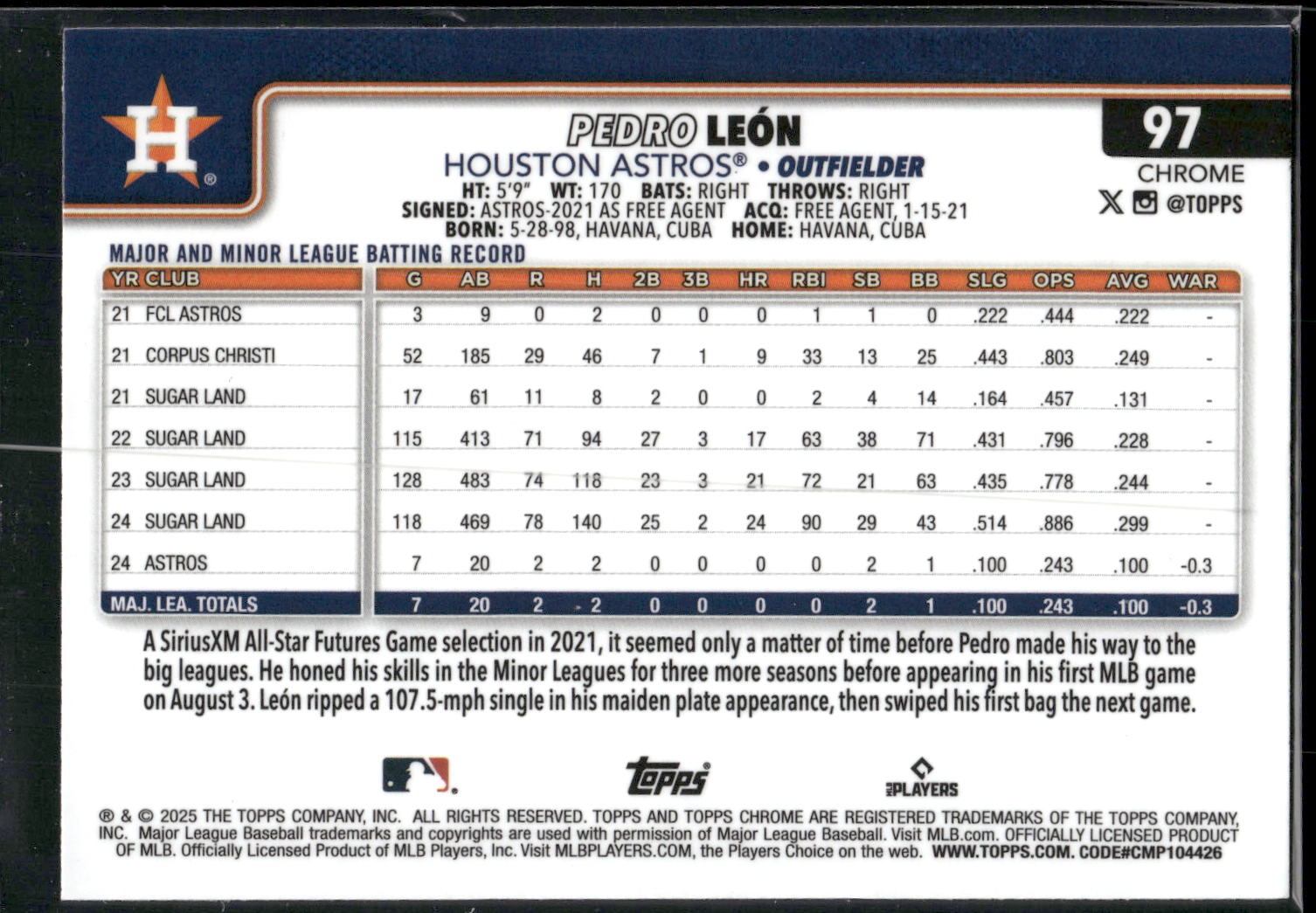 2025 Topps Chrome #97 Pedro León