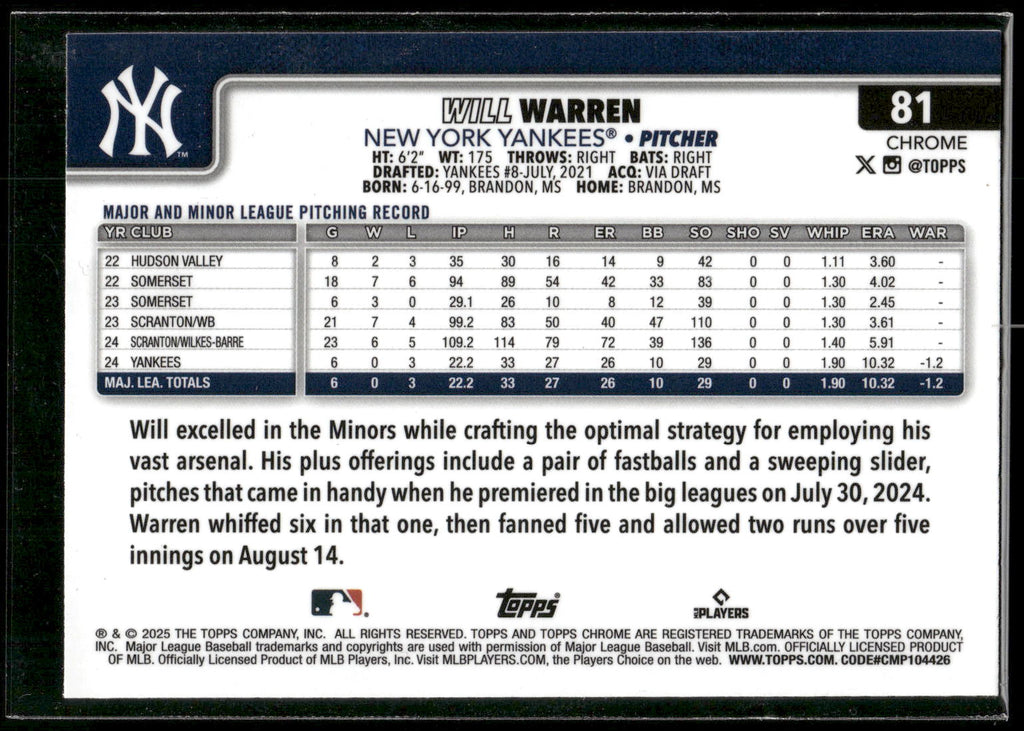 2025 Topps Chrome #81 Will Warren