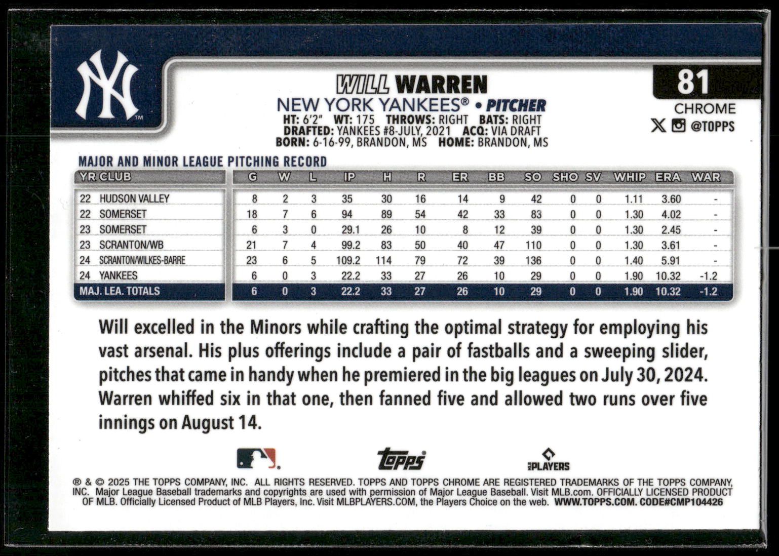 2025 Topps Chrome #81 Will Warren