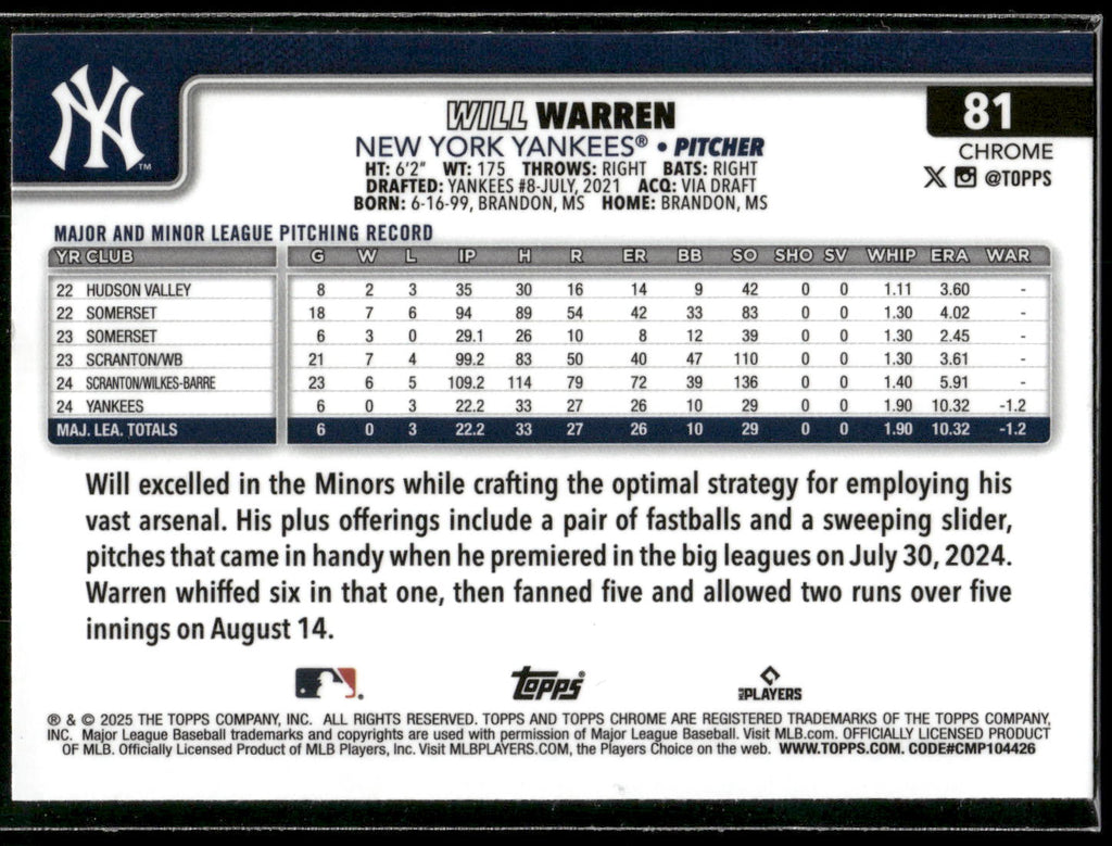 2025 Topps Chrome #81 Will Warren