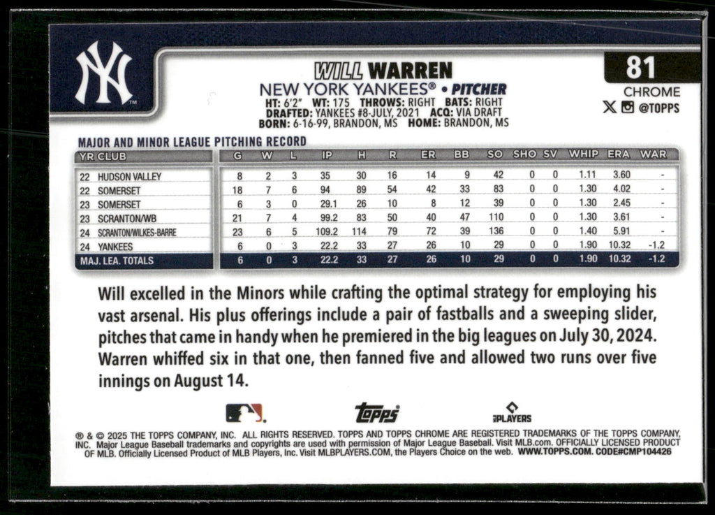 2025 Topps Chrome #81 Will Warren
