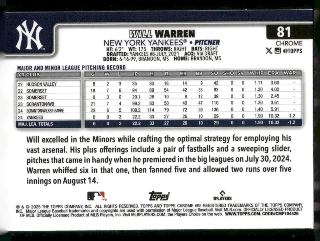 2025 Topps Chrome #81 Will Warren